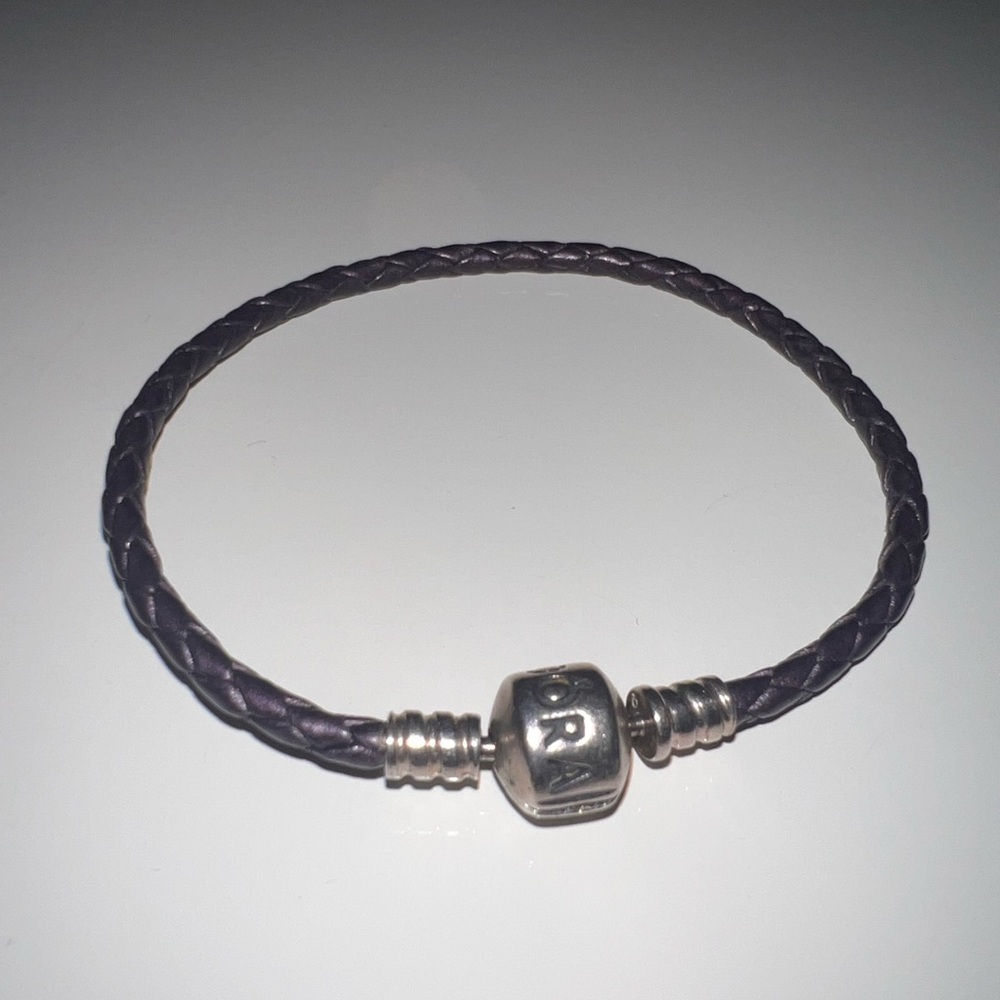Pandora Purple Braided Leather Bracelet with Silver Clasp